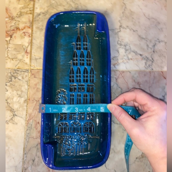 Vintage Bitossi Blue Glaze Campus Pattern Italian Rectangular Plate - Picture 5 of 13